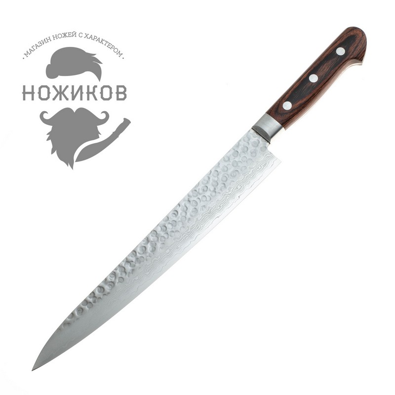 Нож филейный Сантоку Sakai Takayuki 07230 240 мм, сталь VG-10, Damascus 17 слоев, рукоять махагон