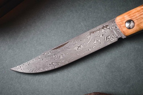 Нож складной Fin-Track Карельская береза, Нержавеющий Дамаск