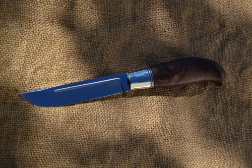 Нож Финка (вариант 1) - сталь К340, мельхиоровая оковка (маленькая), G10, корень ореха.
